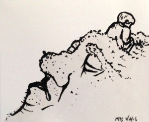 Man Seated Above an Anthropomorphic Bluff Original Painting by MJ Seal