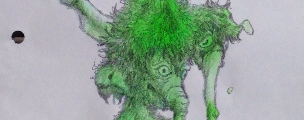 Detail of a biomorphic pencil drawing by MJ Seal over an abstract watercolor painting