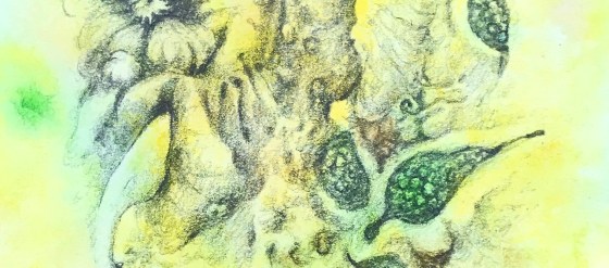 a detail of a biomorphic abstraction in pencil and watercolor by mj seal