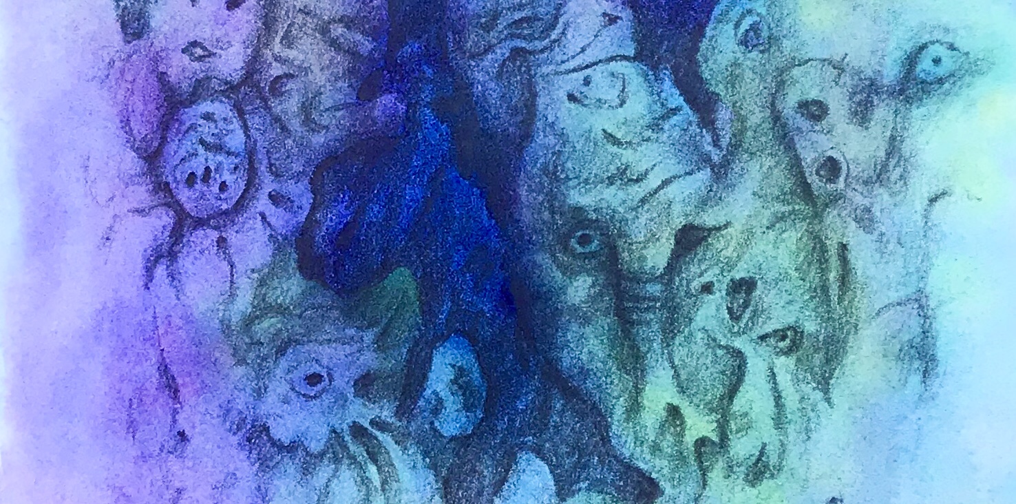 Close up detail of a mixed media piece by MJ Seal