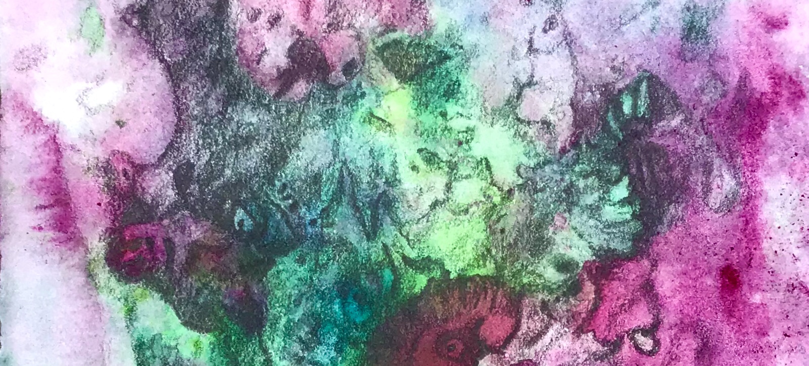 Detail of an abstract drawing over an abstract watercolor painting by MJ Seal