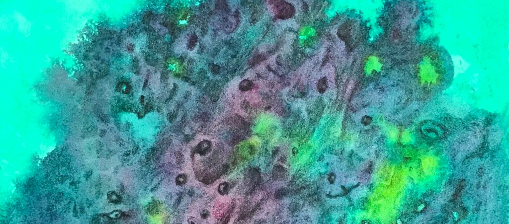 Detail of an abstract drawing of a watercolor painting by MJ Seal that resembles a peculiar cavern at the bottom of a sea