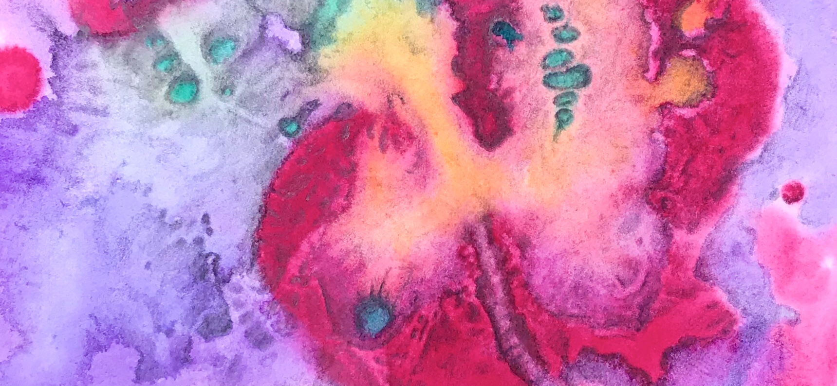 Detail of a free association drawing over an abstract watercolor painting by MJ Seal