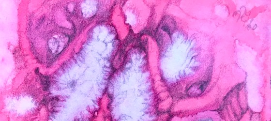 Detail of a free association drawing over an abstract watercolor painting by MJ Seal