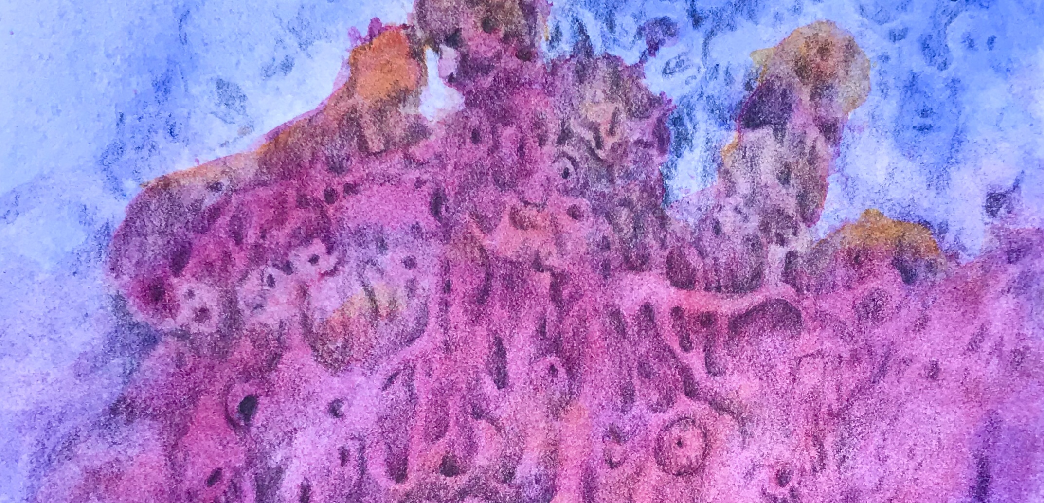 Detail of a free association drawing over an abstract watercolor painting by MJ Seal