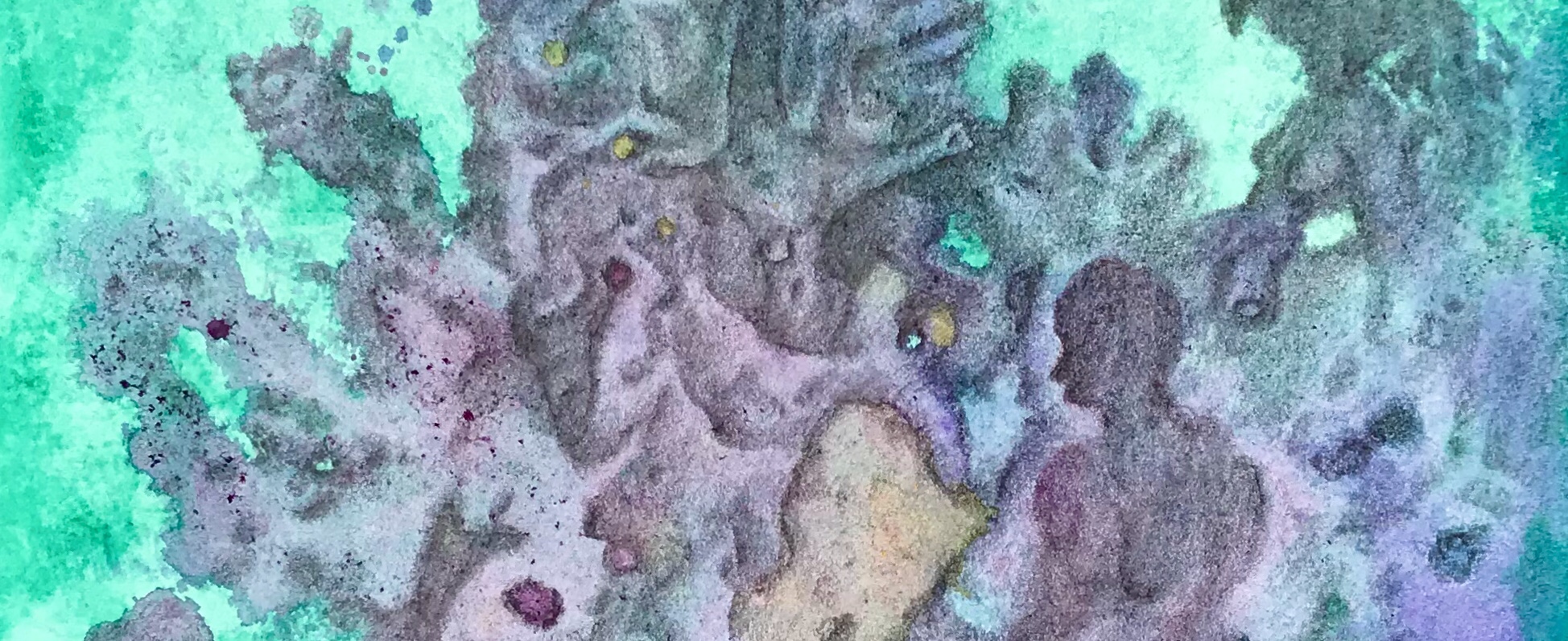 Detail of an abstract free association drawing over an abstract watercolor painting by MJ Seal