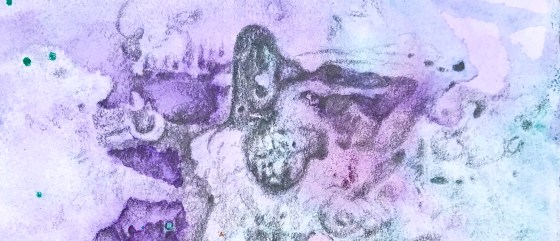 Detail of a free association drawing over an abstract watercolor by MJ Seal