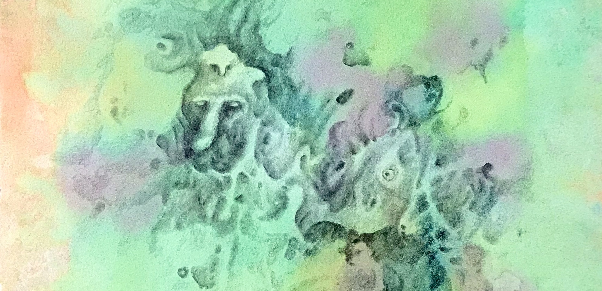 Detail of an abstract drawing over an abstract watercolor painting both by MJ Seal