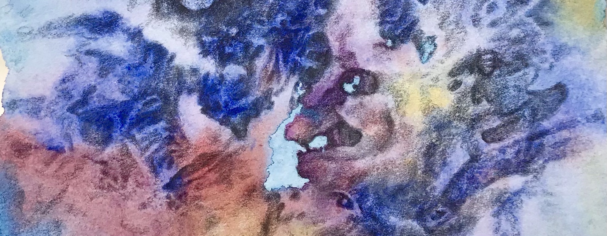 detail of a biomorphic drawing over an abstract watercolor painting both by MJ Seal