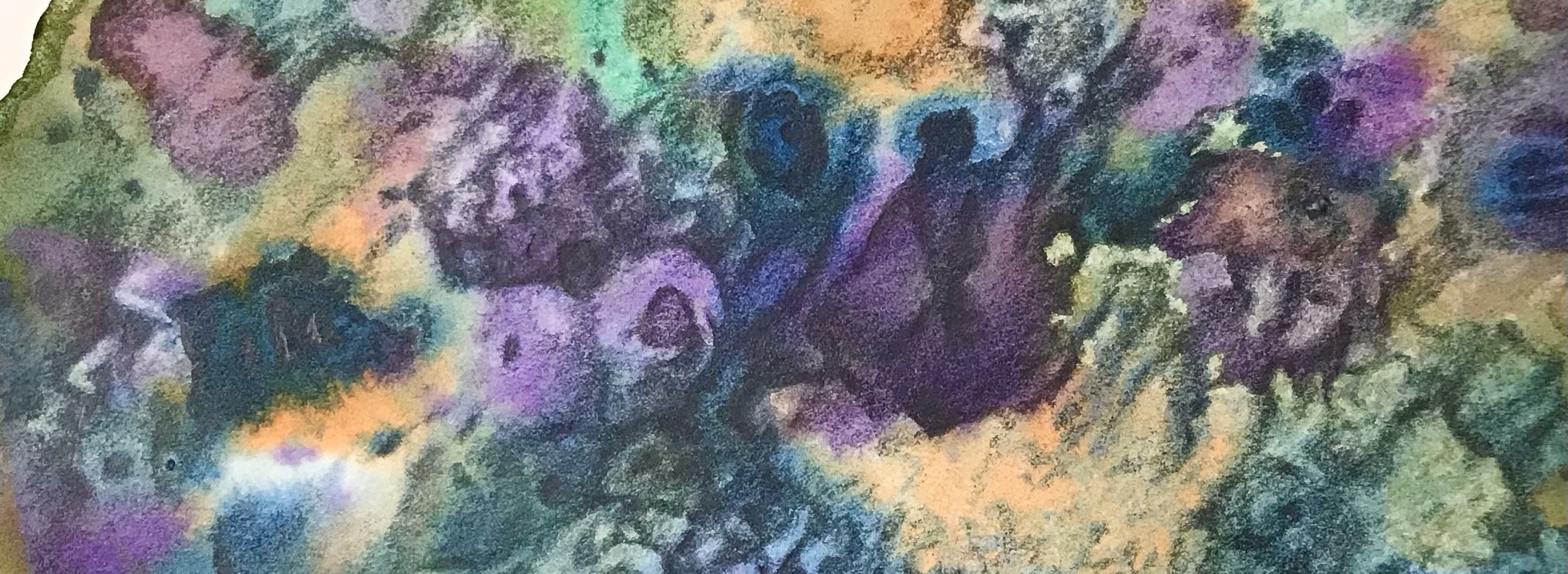detail of a biomorphic drawing over an abstract watercolor painting both by MJ Seal