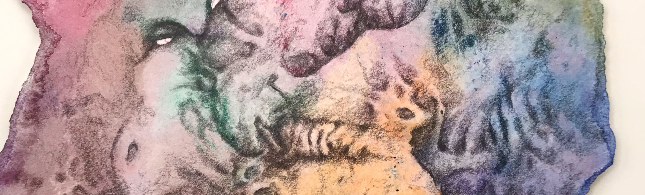 Detail of an abstract pencil drawing over a watercolor painting by MJ Seal