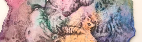 Detail of an abstract pencil drawing over a watercolor painting by MJ Seal