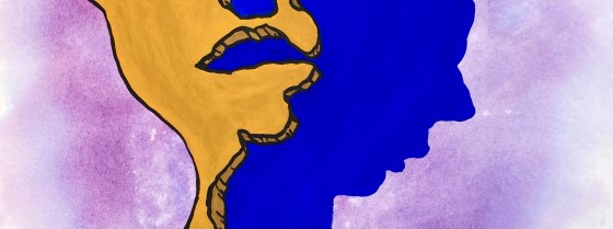 Detail of a cartoonish surreal gouache and watercolor painting by MJ Seal titled Shadow