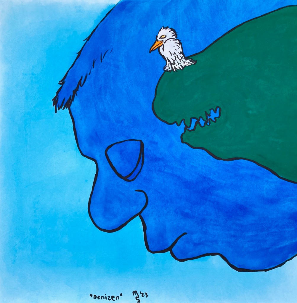 A full view of Denizen an original painting by MJ Seal created through free association and biomorphic abstraction.