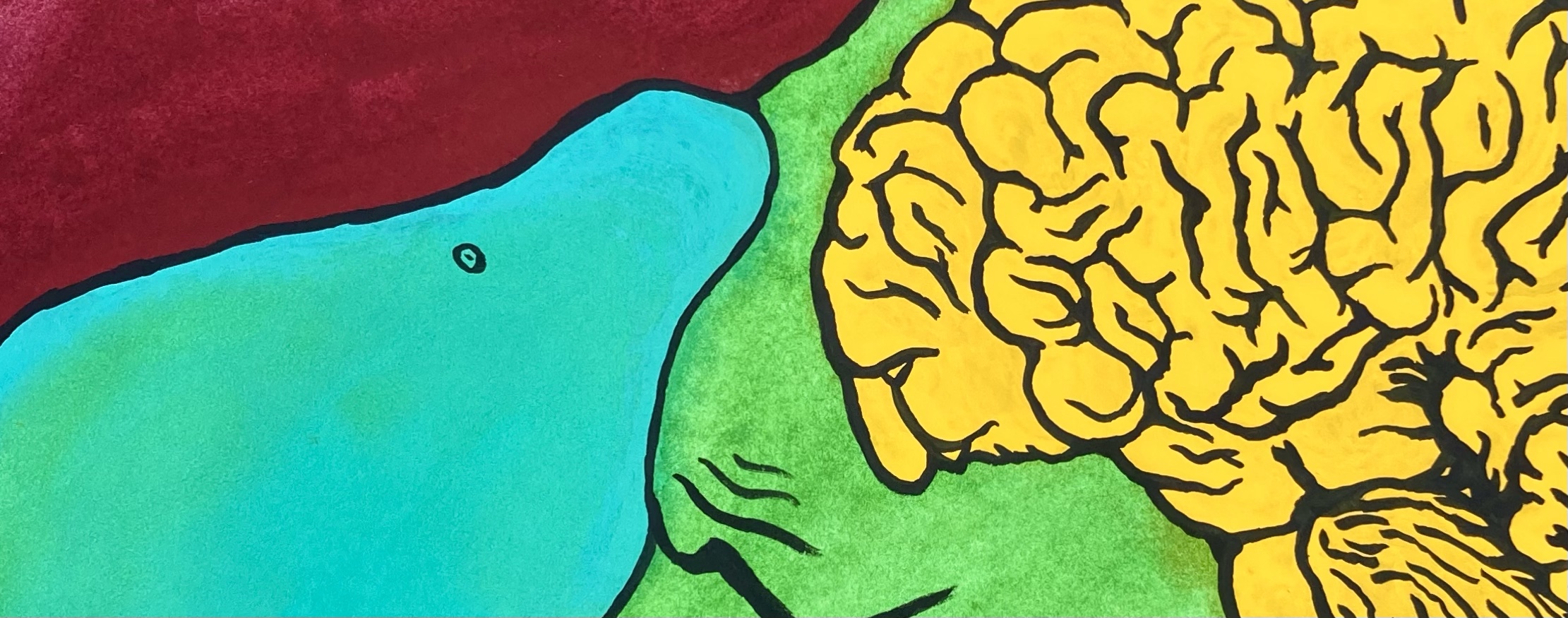 A detail of Fragrant Spring Awakens a Slumbering Land an original painting by MJ Seal created through free association and biomorphic abstraction.