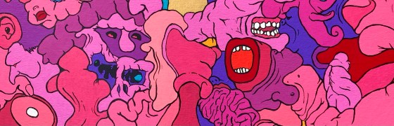 A detail of Ravenous an original painting by MJ Seal created through free association and biomorphic abstraction.