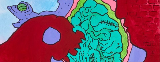 A detail of Incubator an original painting by MJ Seal created through free association and biomorphic abstraction.
