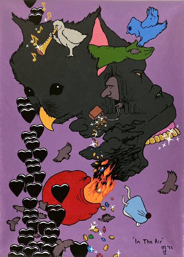 Full view of an abstract contemporary painting by MJ Seal titled In The Air which was produced through the process of free association