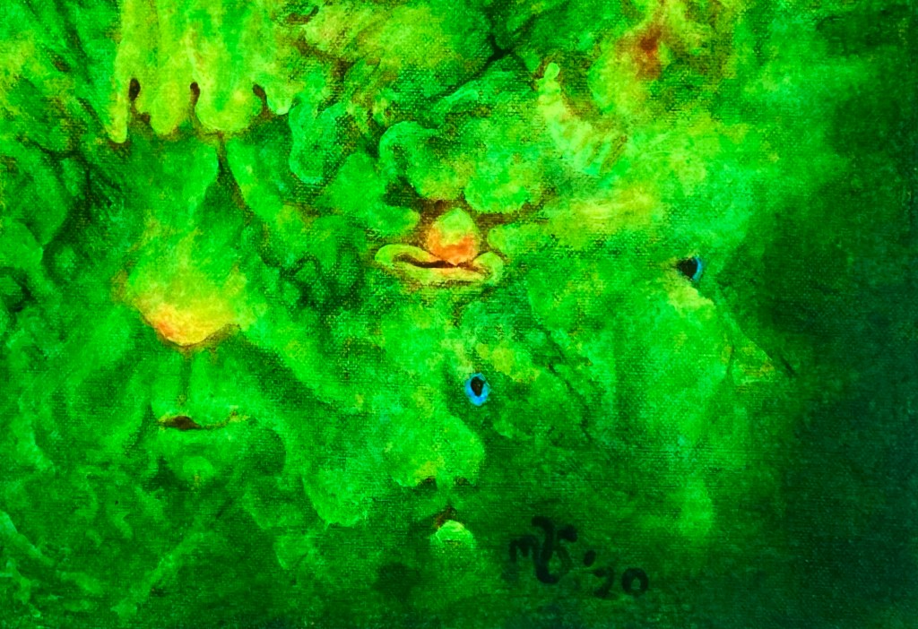 Detail of an original biomorphic painting in acrylic by MJ Seal