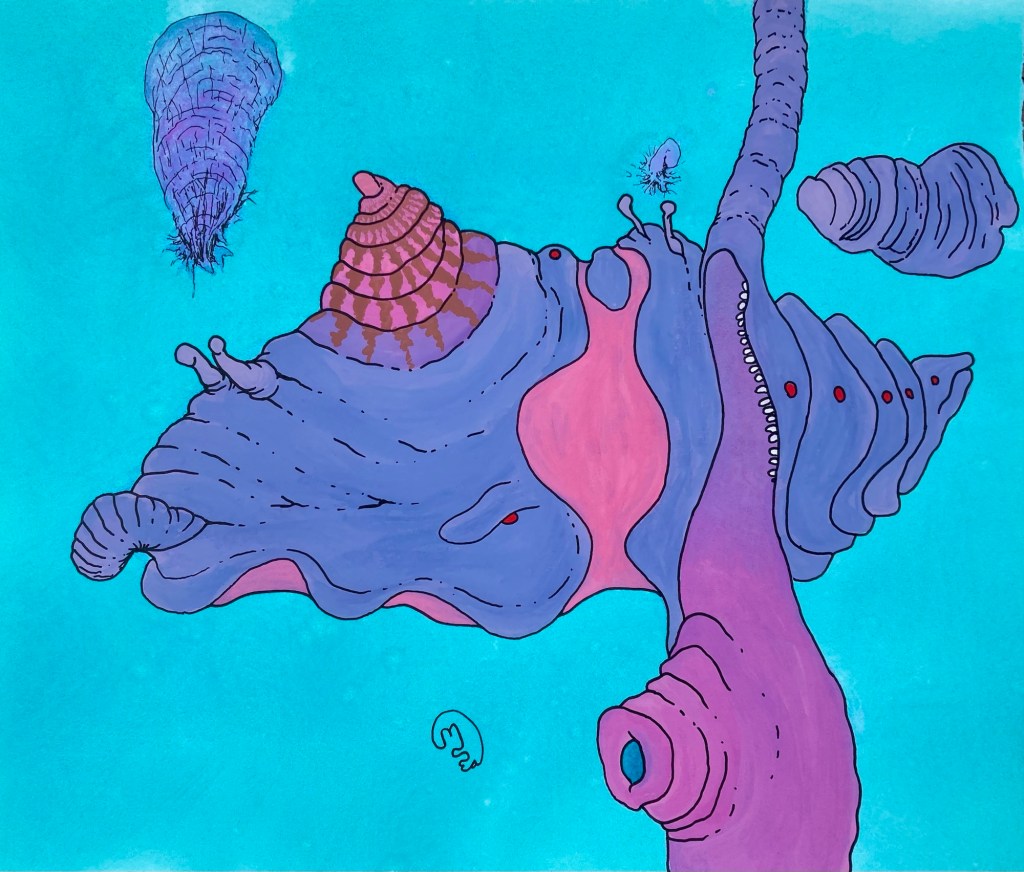 Full view of a biomorphic painting by emerging artist MJ Seal