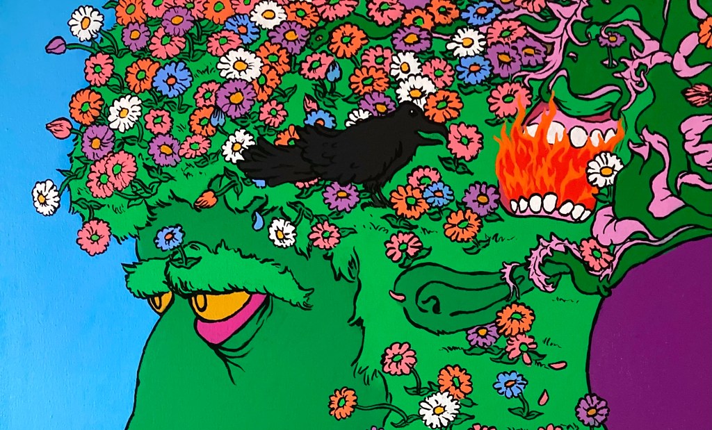 Detail of "The Loneliness of Men" an original painting by MJ Seal