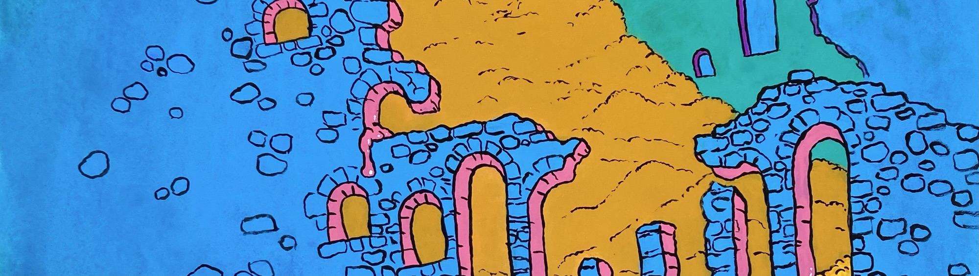 Detail of crumbling vault of Heaven an original painting by contemporary artist MJ Seal.