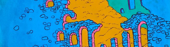 Detail of crumbling vault of Heaven an original painting by contemporary artist MJ Seal.